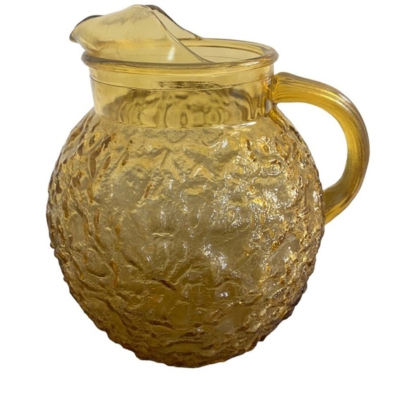 Vintage Ball Pitcher Lido Milano Amber Crinkle‎ With Ice Lip 8” Tall - Picture 3 of 6